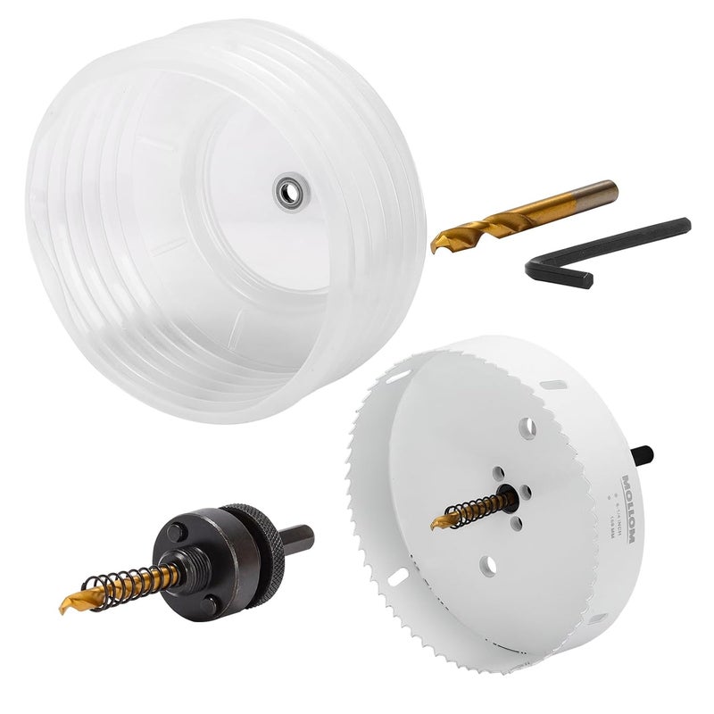 Mollom (6-1/4" | 159mm) منشار ثقب ثنائي المعدن HSS M42 8% كوبالت مع وعاء غبار للإضاءة المدمجة، 2 بت حفر ومندريل قطع للبلاستيك، الجبس، الخشب، المعدن. - Image 1